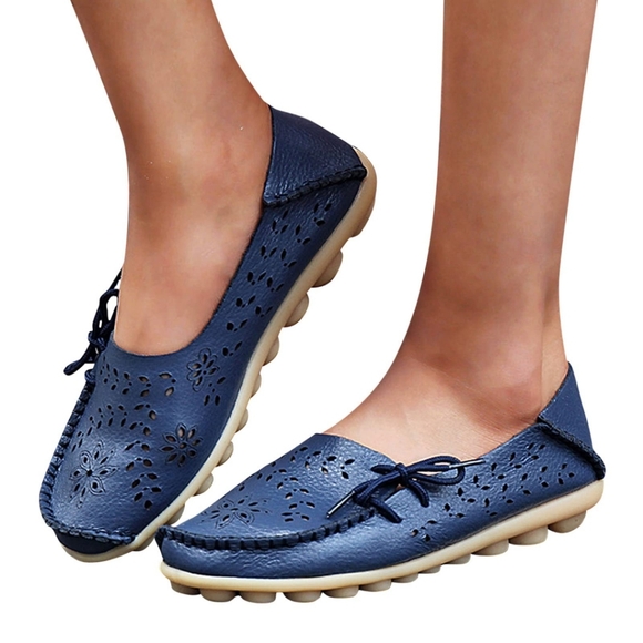 SOCOFY Hollow Out Leather Loafers Breathable Comfort Moccasins Cut-Out Design - Picture 1 of 17